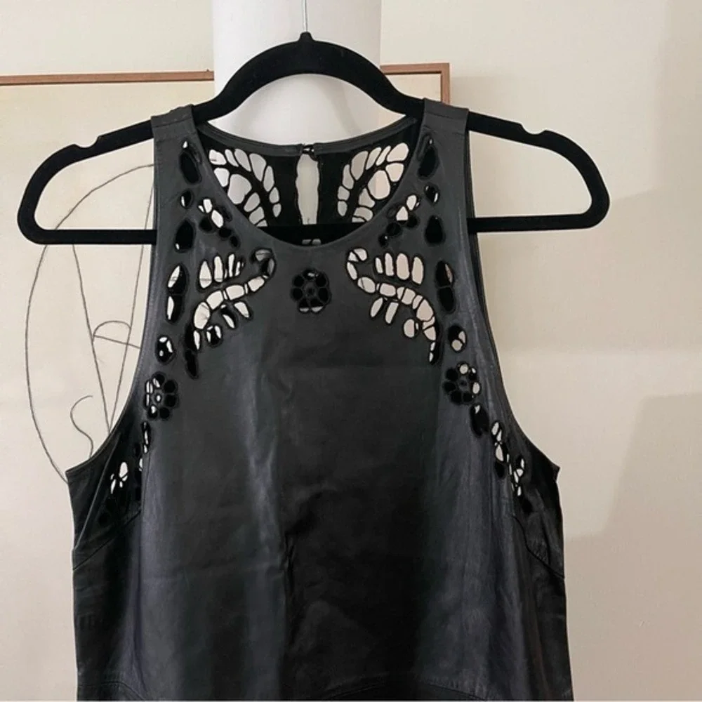 Shakuhachi leather Embroidered shift dress‎ Black Size medium